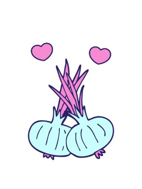 Karikatür karalamalarının dönen kalpleri. Kahverengi soğanlar.