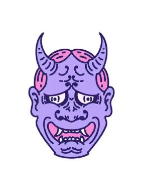 Japon tiyatro kabuki maskesinin titrek hareketli animasyonu