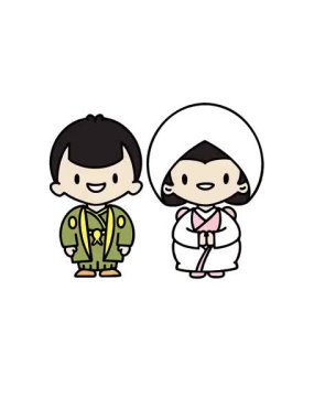 Geleneksel giysiler içinde Japon düğün çifti canlandı.