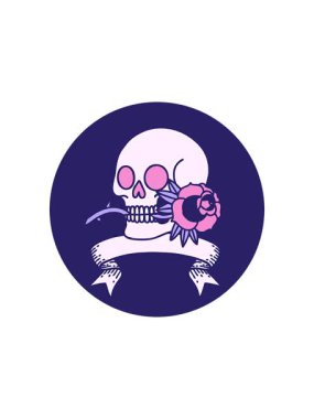 Dövme stili simgesinin kafatası ve gül sancağıyla yıldız patlaması etkisi animasyonu