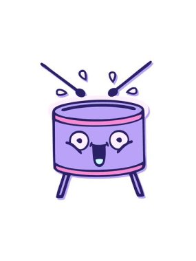 Davul çalan sevimli bir çizgi filmin hareketli çıkartmasını oynat