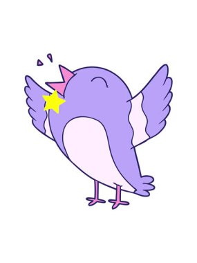 Parıldayan yıldızlar eski çizgi film sevimli kuşun animasyonunu etkiler.