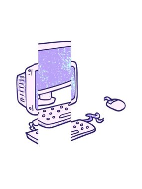 Karikatür karalama ofis bilgisayarının bölünmüş hareket animasyonu