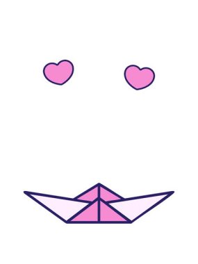 Japon katlanmış kağıt origami şekillerinin dönen kalp animasyonu