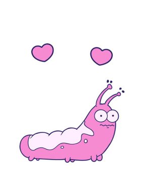 Komik çizgi film tırtılının dönen kalp animasyonu