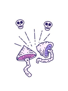 Geleneksel dövme stili mantarların resimlerinin dönen kafatasları animasyonu