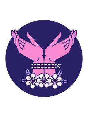 Elleri bağlı ikonik dövme biçiminin basınçlı animasyonu