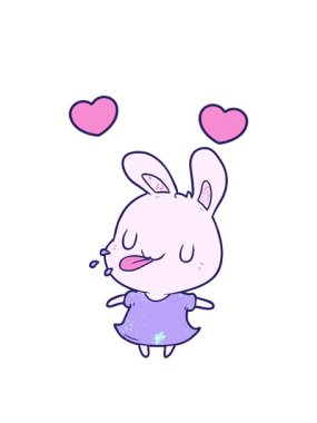 Tatlı çizgi film tavşanının ahududu üfleyişinin dönen kalpleri.