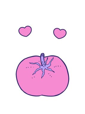 Karikatür çizilmiş domatesin dönen kalp animasyonu