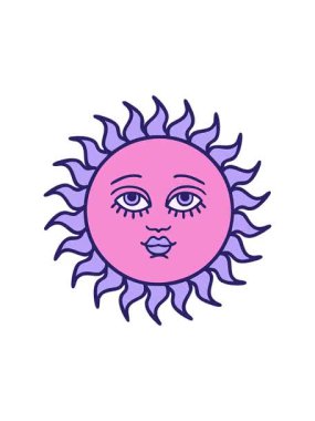 Dikkat çekici ikonik dövme görüntüsü. Yüzü olan bir güneş.