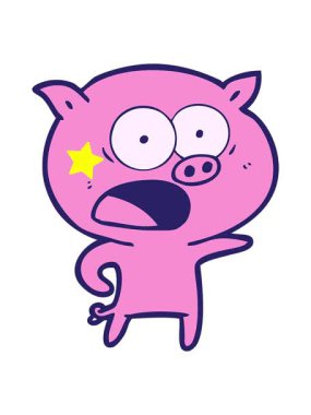 Kıvılcım saçan yıldızlar çizgi filmdeki bağıran domuzun görüntüsünü canlandırıyor.