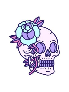 Kafatası ve gül tasarımı dövmesinin animasyonunu bob ve duraklat