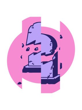 Kırık bir mezar taşının ikonik dövme görüntüsünün bölünmüş hareketi.