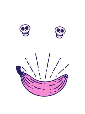 Geleneksel dövme stili muz çiziminin kafatası animasyonu