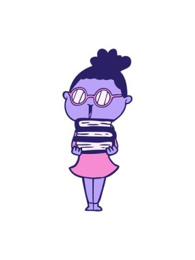 Gözlüklü karikatür kadının hareketlerini salla ve durdur.