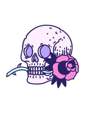 Dövmenin animasyonunu geleneksel kafatası ve gül karikatürü tarzında bob ve duraklat