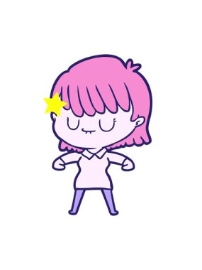 Parıldayan yıldızlar çizgi film kadınının parlak neon dizaynının animasyonunu etkiler.