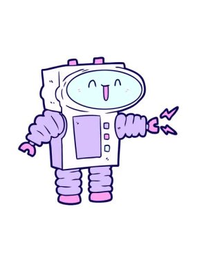 Bir çizgi film robot çiziminin neon ışık efekti canlandırması