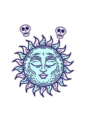 geleneksel ortaçağ güneşiyle dövmenin kafatası animasyonu