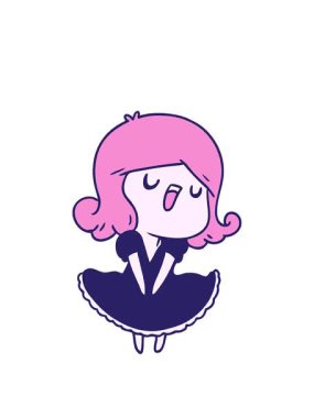 Şarkı söyleyen tatlı bir kawai kızının çizgi film çiziminin animasyonunu genişletiyorum.