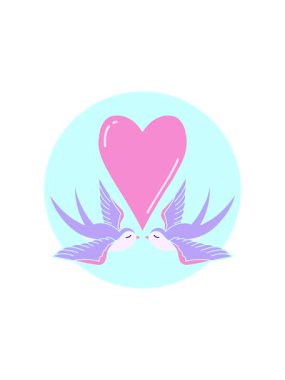 Yıldız patlaması etkisi çizgi film ikonik dövme görüntüsü kırlangıçlar ve bir kalp