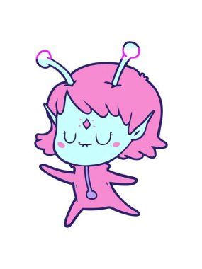 Çizgi filmdeki uzaylı kızın animasyonunu çalıştır.