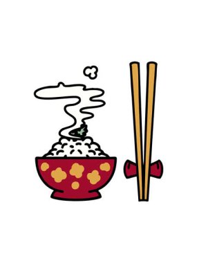 Dikkatle dinleyin, buharda pişen pirincin desenli kasede canlandırılması.