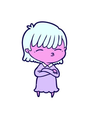 Çizgi film kadınının parlak neon dizaynının neon ışık efekti animasyonu