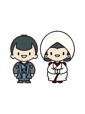 Mutlu Japon çiftin evlenmesinin hareketli animasyonu