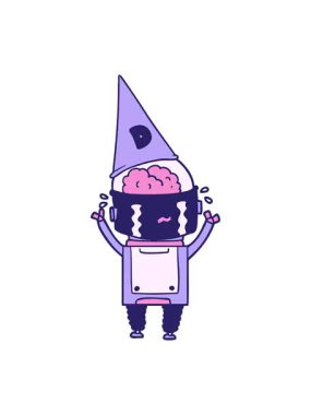 Titreyen hareketli ağlayan robot çizgi filmi.