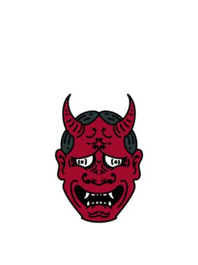 Japon tiyatro kabuki maskesinin zıplama hareketli animasyonu