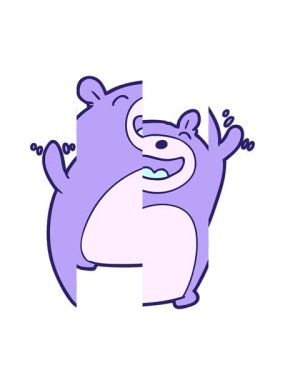 Karikatür ayılarının gülüşlerini bölme hareketi