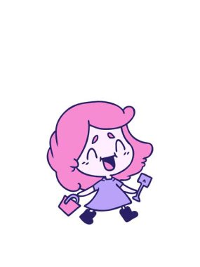 Kovası ve küreği olan sevimli kawaii kızı serbest piyes animasyonu