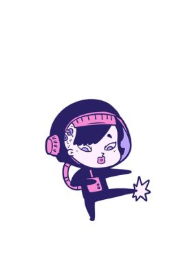 Karikatür çizen astronot kadının animasyonunu genişletiyorum.