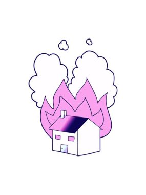 çizgi film yanan evin neon ışık efekti animasyonu