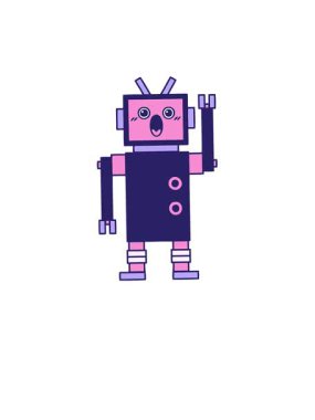 Uyanın ve robot çiziminin sevimli karikatürünü yüzdürün.