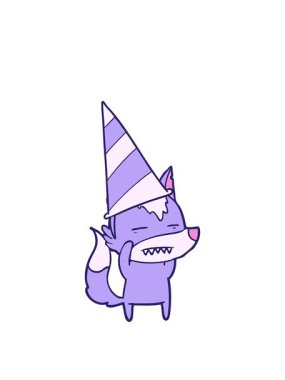 Parti şapkası takmış kurt çizgi filminin animasyonunu genişletiyorum.