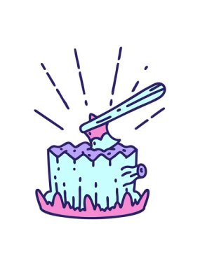 Ağaç kütüğündeki geleneksel dövme stili baltanın canlandırmasının ışık efekti