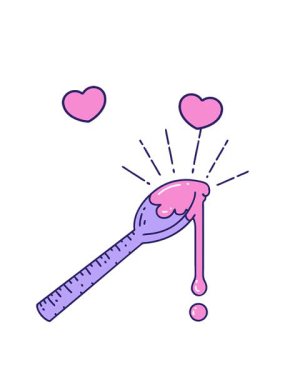 Geleneksel bir kaşık bal dövmesi çiziminin dönen kalpleri canlandırması