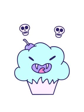 Korkunç bir cadılar bayramı vampir kekinin çizgi filminin kafatası animasyonu.