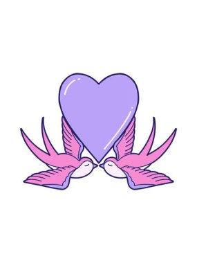 Kırlangıçlar ve kalp ikonik dövme imajının dönen hareketli animasyonu