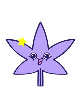 Parlayan yıldızlar marihuana yaprağının sevimli bir çizgi filminin animasyonunu etkiler.