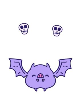 Süper şirin bir cadılar bayramı yarasasının çizgi filminin kafatası animasyonu.