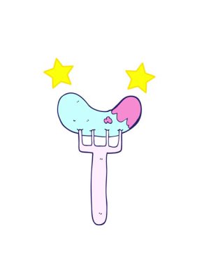 dönen yıldızların çizgi film animasyonu çatal üzerinde sosis.