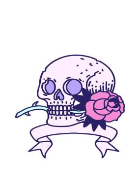 Kafatası ve gül pankartıyla geleneksel dövmenin hareketli animasyonu