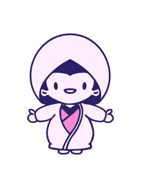 Geleneksel düğün kıyafeti giymiş mutlu bir Japon kadının ışık efekti animasyonu.