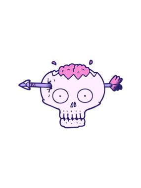 Karikatür kafatasının beynine ok saplanmış bir animasyonunu renklendir