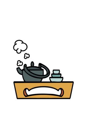 Japon çayının animasyonunu ahşap tepside sergiliyor.