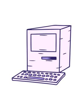 Bir bilgisayar ve klavyenin gradyan karikatürünün el çizimi animasyonuna dikkat çekmek