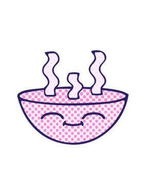 Bir kase sıcak çorbanın çizgi filminin hareketli animasyonu.